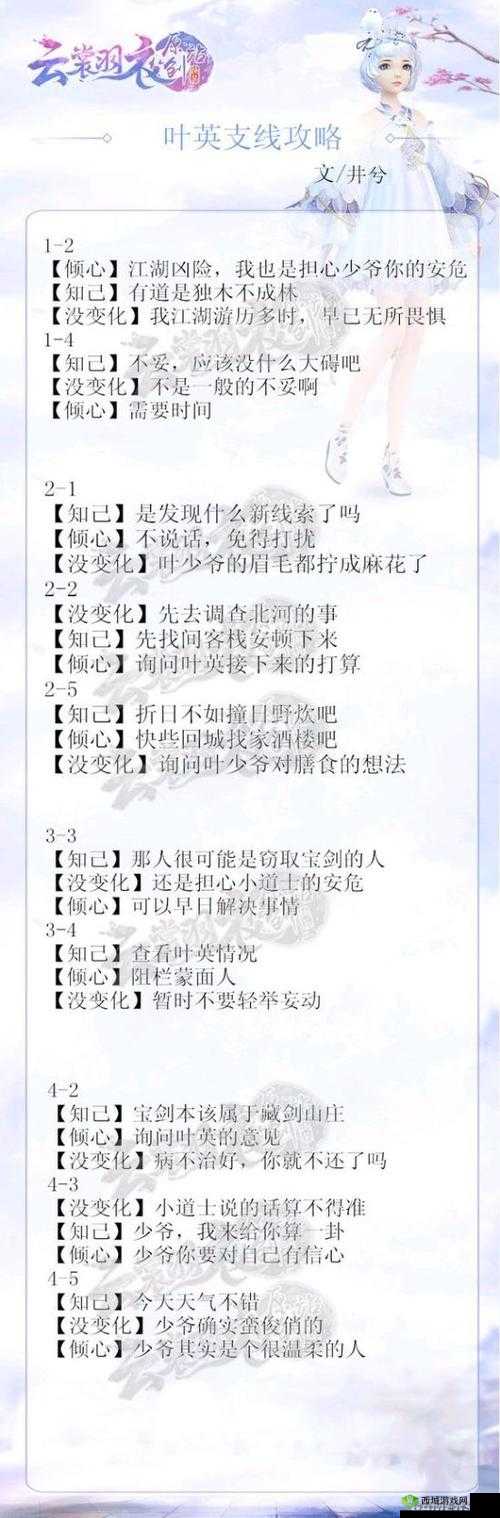 云裳羽衣叶英支线剧情攻略,解锁古风世界的浪漫与温情